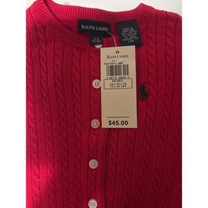 Ralph Lauren Red Cotton Cable Knit Cardigan Sweater Girls Size S/M (3M-12M)
